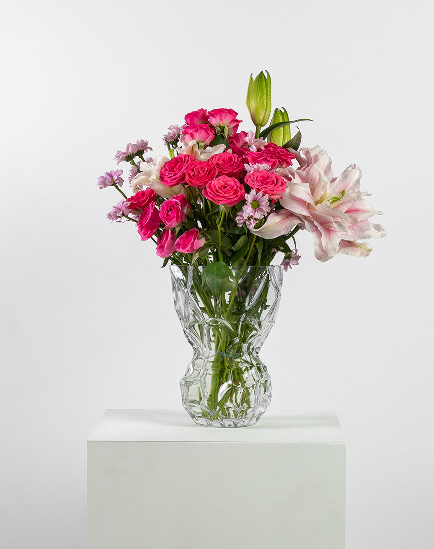 Pink Radiance Lily And Rose Vase