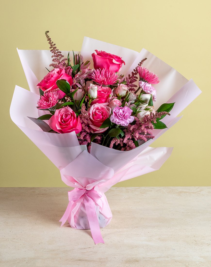 Pink Rose & Gerbera Garden Bouquet - Image 4