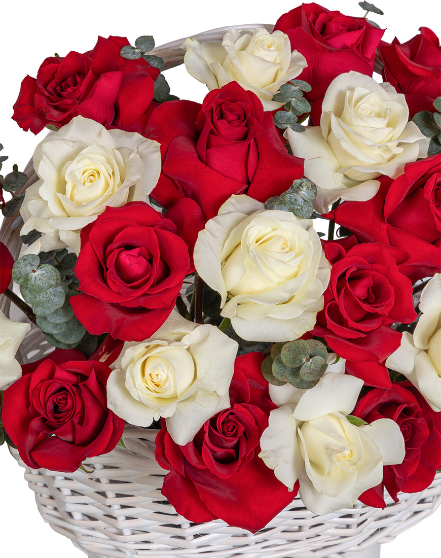 Red And White Charm Large Rose Basket Arrangement - Image 2