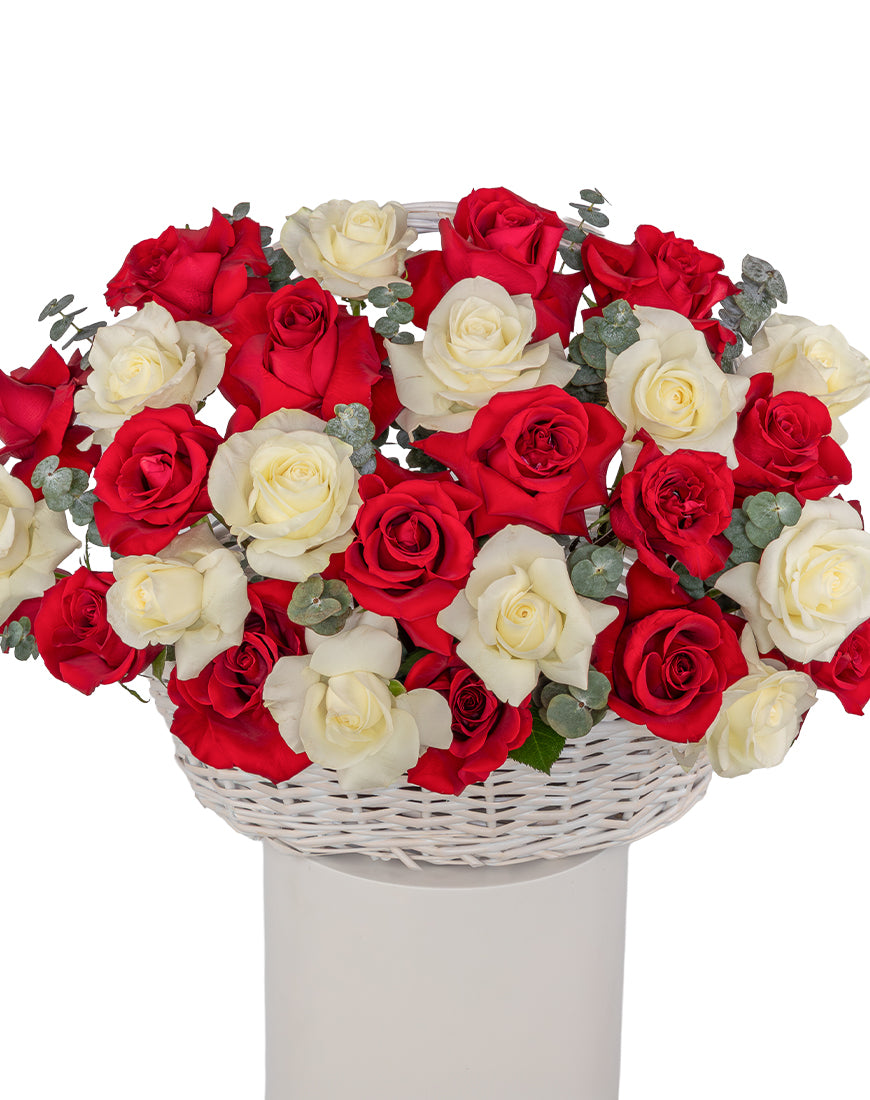 Red And White Charm Large Rose Basket Arrangement - Image 3
