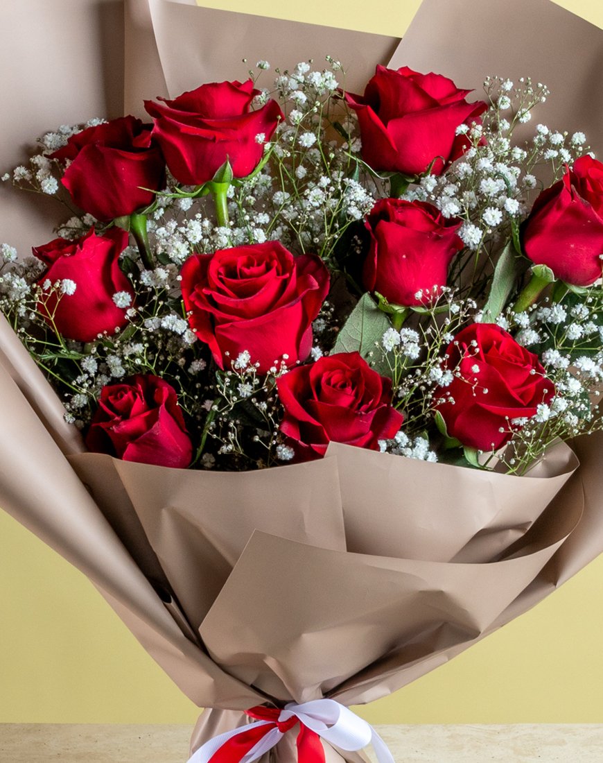 Red Rose & Gypsophila Bouquet - Image 2