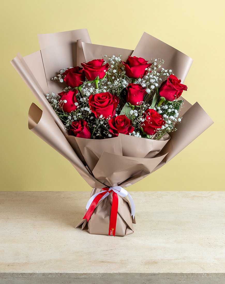 Red Rose & Gypsophila Bouquet - Image 4