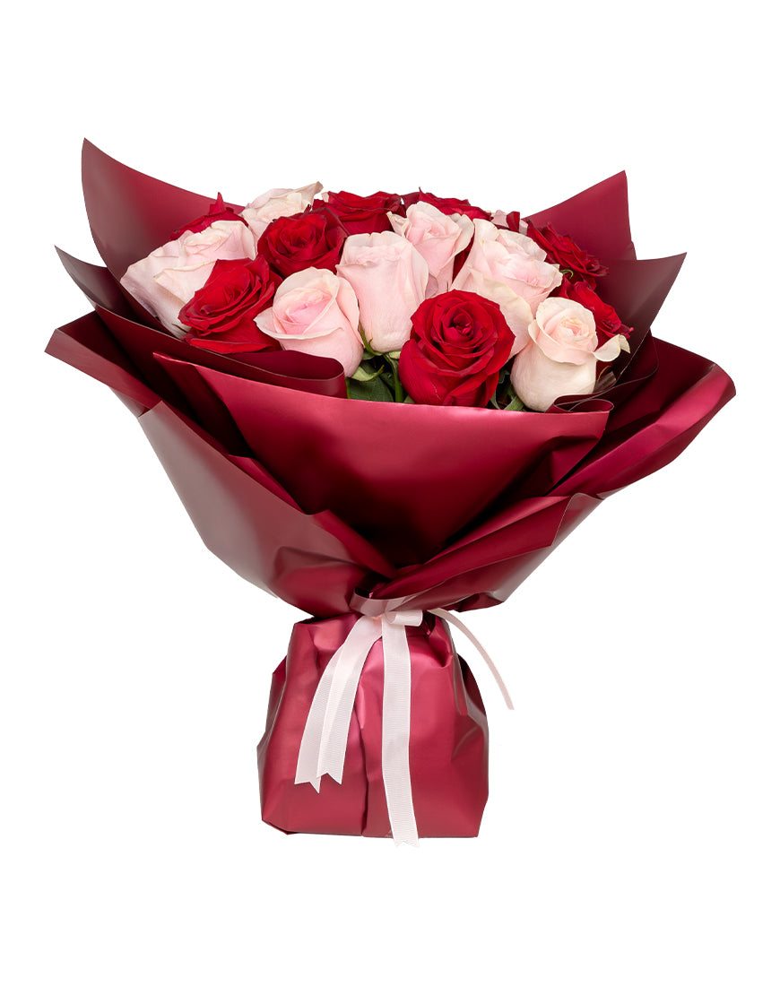 Rosy Bliss Medium Red And Pink Rose Bouquet