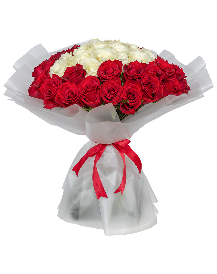Timeless Romance Medium Red And White Rose Bouquet