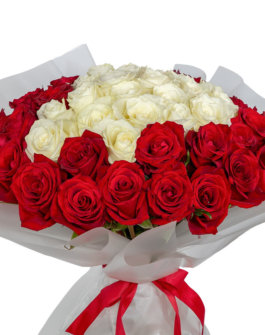 Timeless Romance Medium Red And White Rose Bouquet - Image 3
