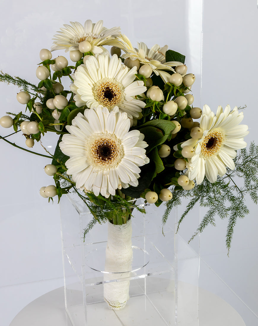 White Gerbera & Asparagus Bridal Bouquet - Image 2