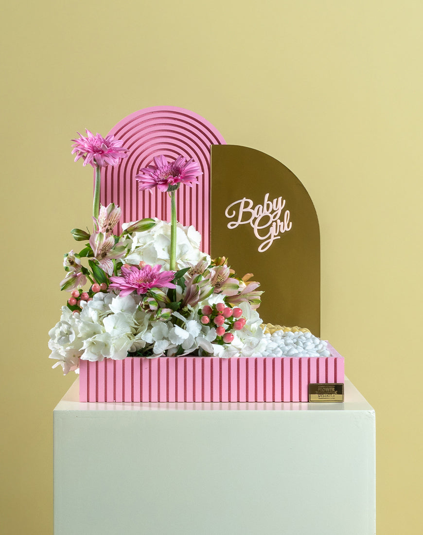 White Hydrangea Baby Girl Box with Mirror