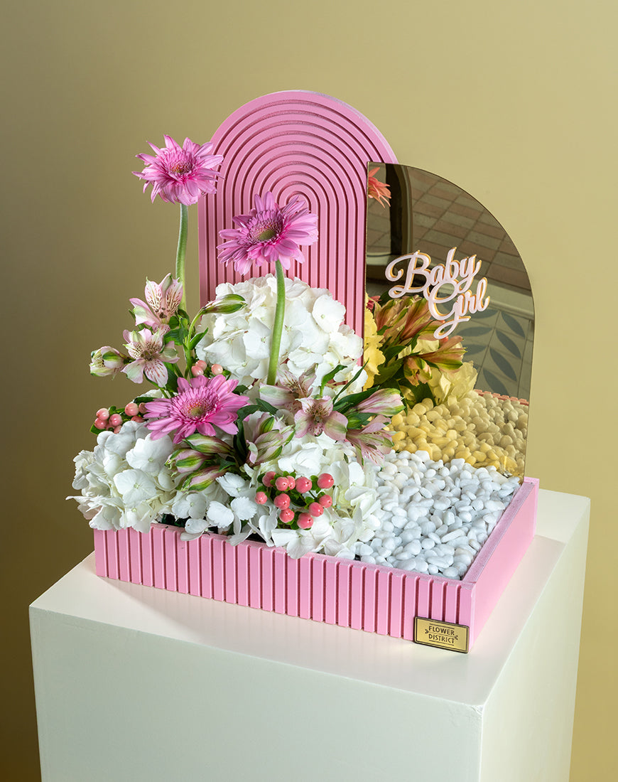 White Hydrangea Baby Girl Box with Mirror - Image 2