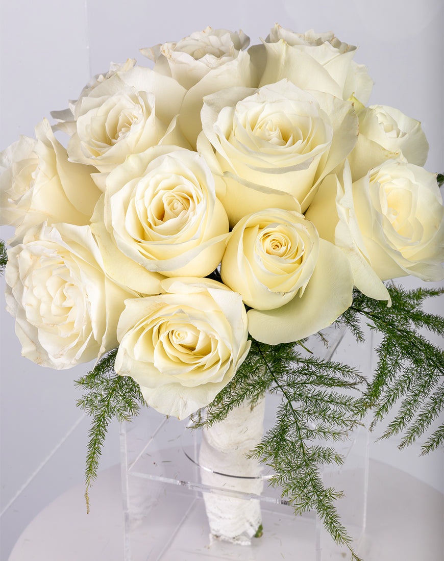 White Rose & Asparagus Bridal Bouquet - Image 2