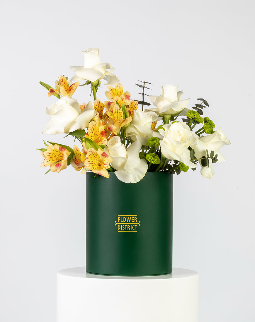 White & Yellow Glow Medium Box arrangement