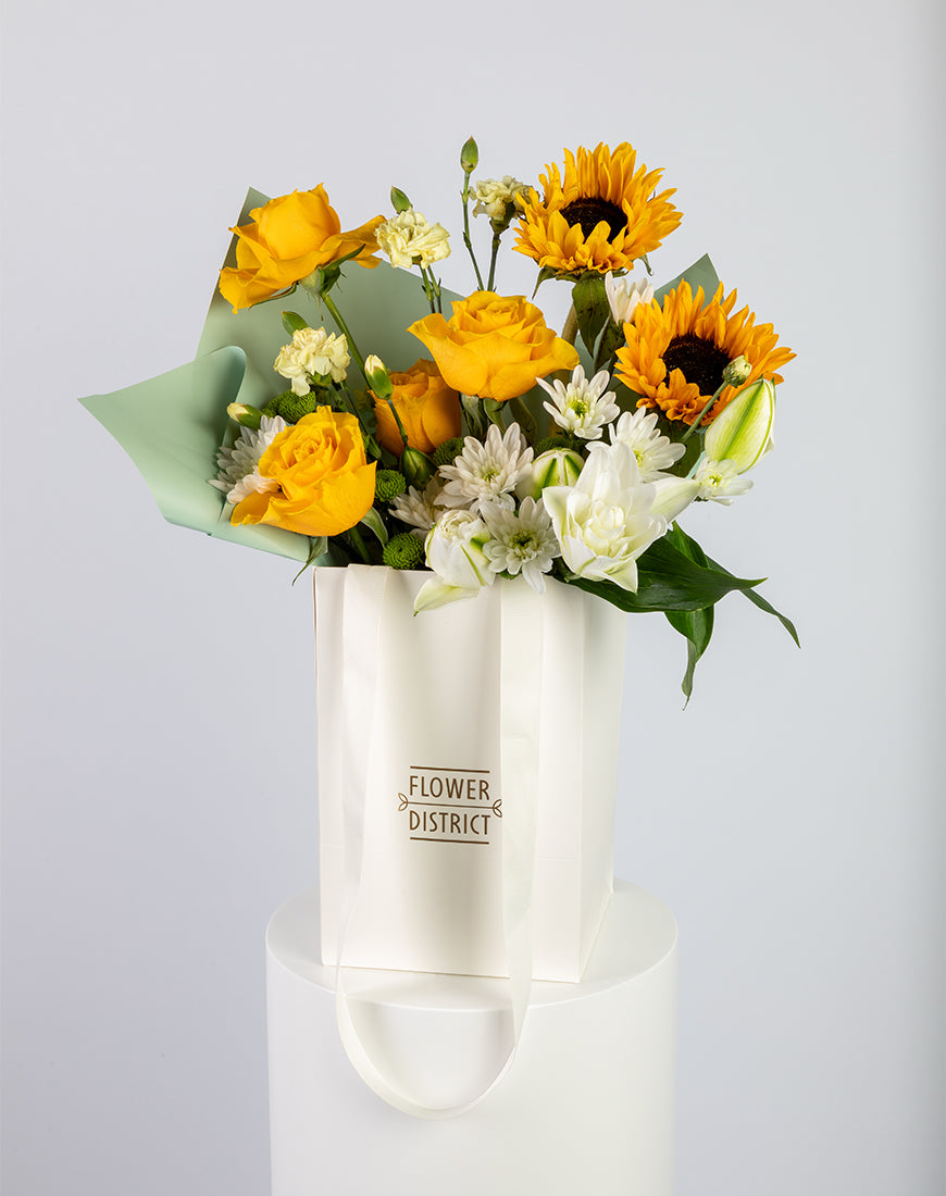 Yellow Rose & Sunflower Small Bag Arrangement - Image 2