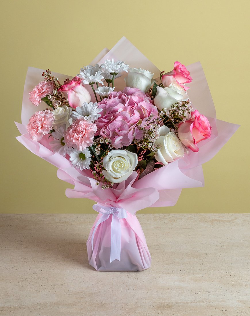 Picture of Pink Hydrangea & Mixed Roses Bouquet