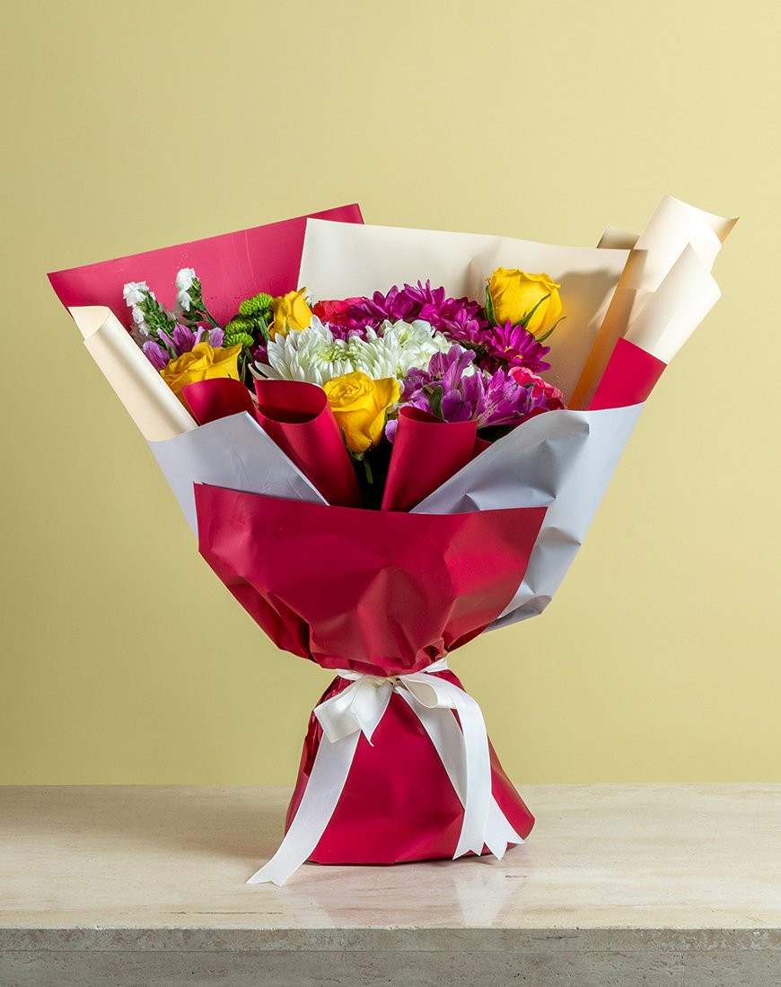 Picture of Yellow & Pink Rose Charm Bouquet