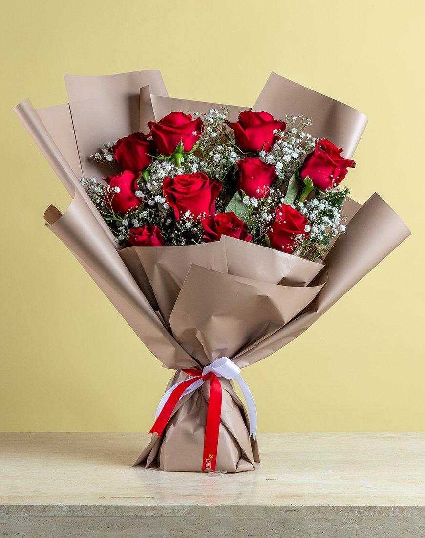 Picture of Red Rose & Gypsophila Bouquet