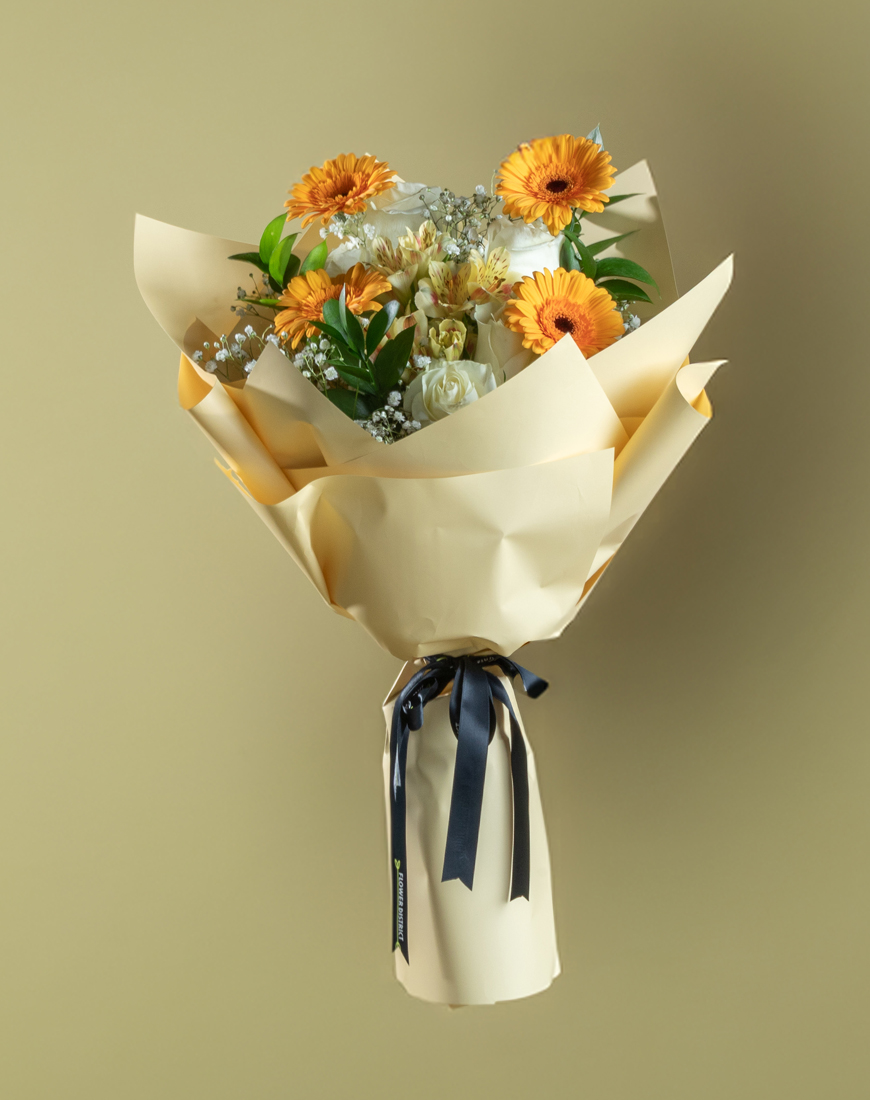 Picture of Sunshine Gerbera & White Rose Bouquet