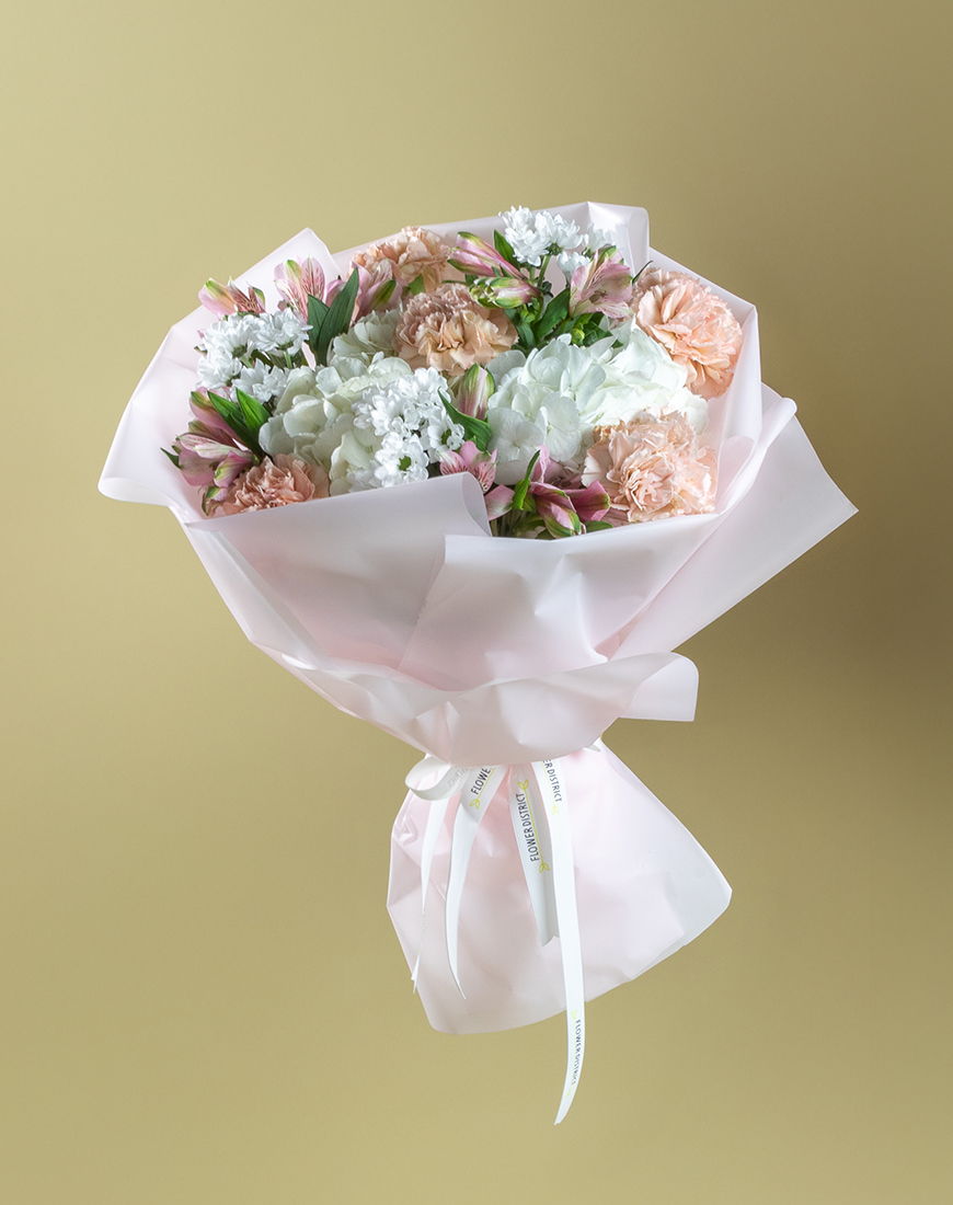 Picture of White Hydrangea & Peach Carnation Bouquet