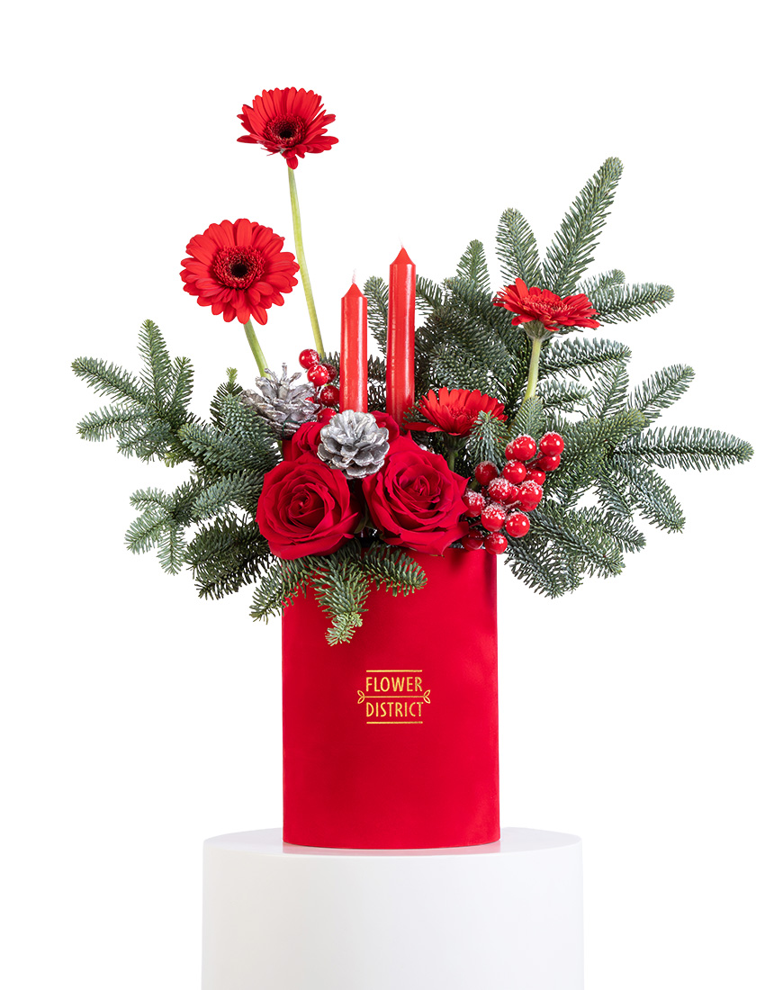 Picture of Christmas Red Candle Bloom Special Flower Arrangement