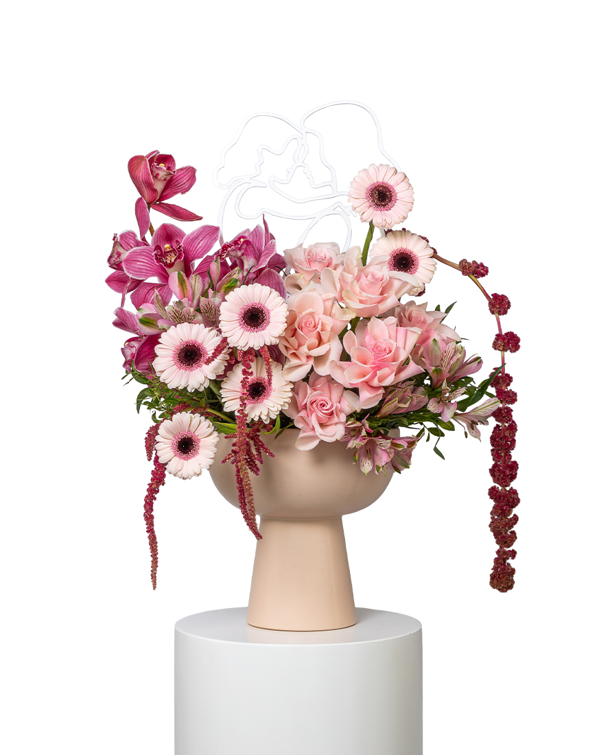 Picture of Mothers Day Gerbera Pink Rose Cymbidium Flower Vase Large