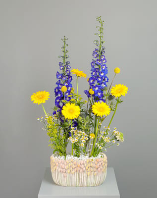 Delphinium and Gerbera Vase