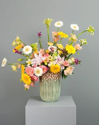 Gerbera White And Yellow Vase